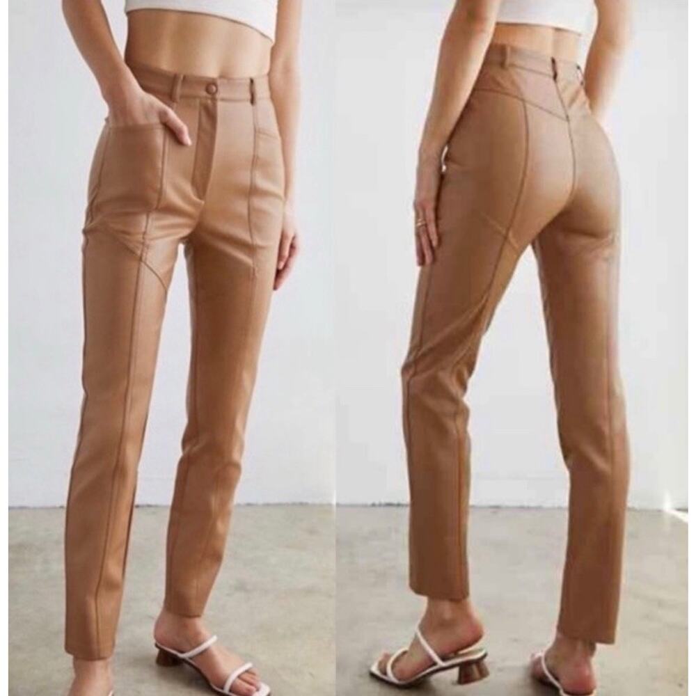 Aritzia Wilfred Rebel Pant Camel Brown Faux Vegan Leather Grunge Size 4 JE